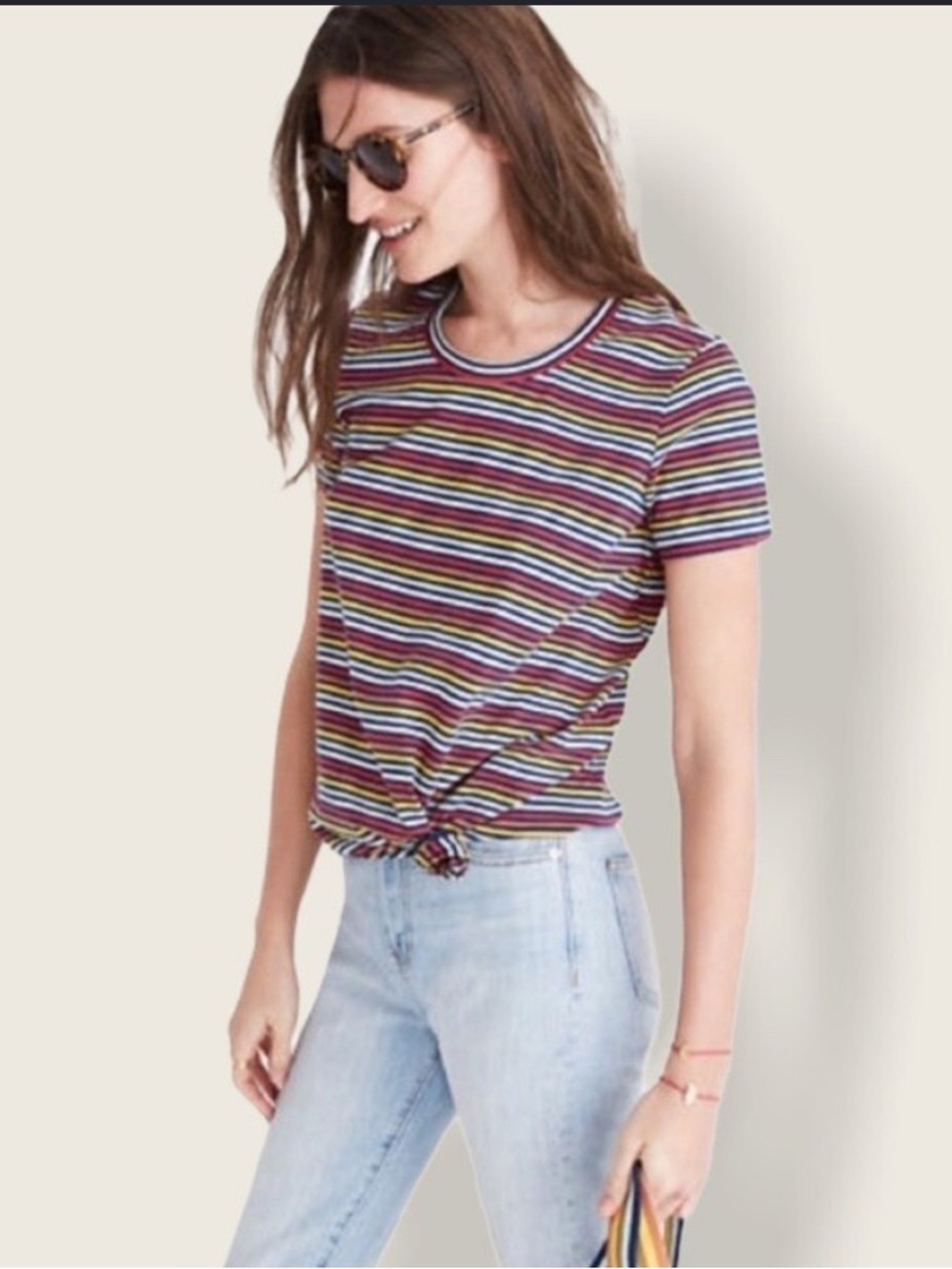 Madewell Rainbow Striped Knot Tee Size XS